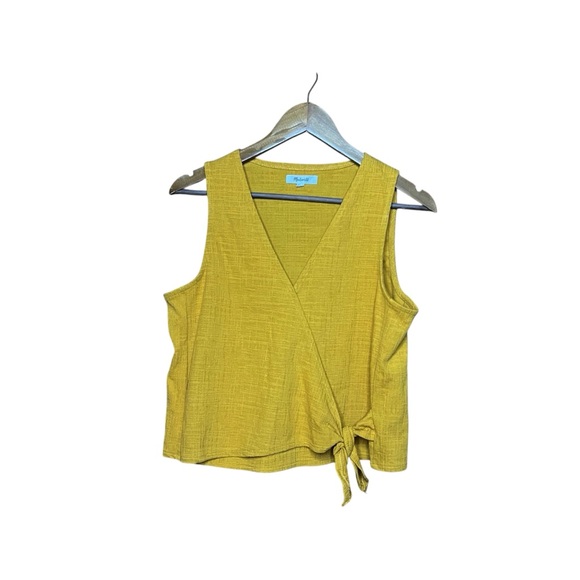 Madewell Wrap Mustard Yellow Blouse M Textured Top Sleeveless V-Neck Beachy - Picture 2 of 9